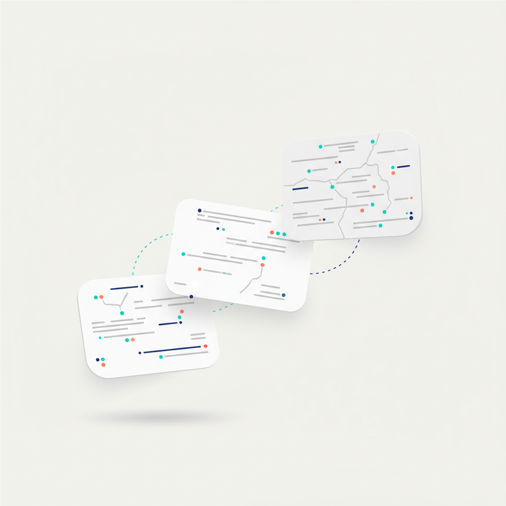 Three misaligned data cards with mismatched indicators and a broken connecting line, representing inconsistent business listings