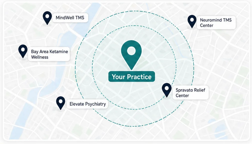 Map showing interventional psychiatry practices mapped around your location